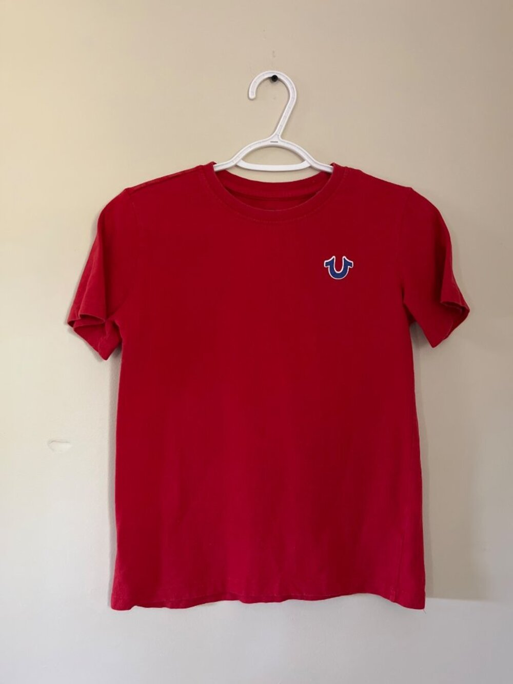 True Religion Boys Medium Red T-Shirt Top Buddha Cotton Blend Short Sleeve
